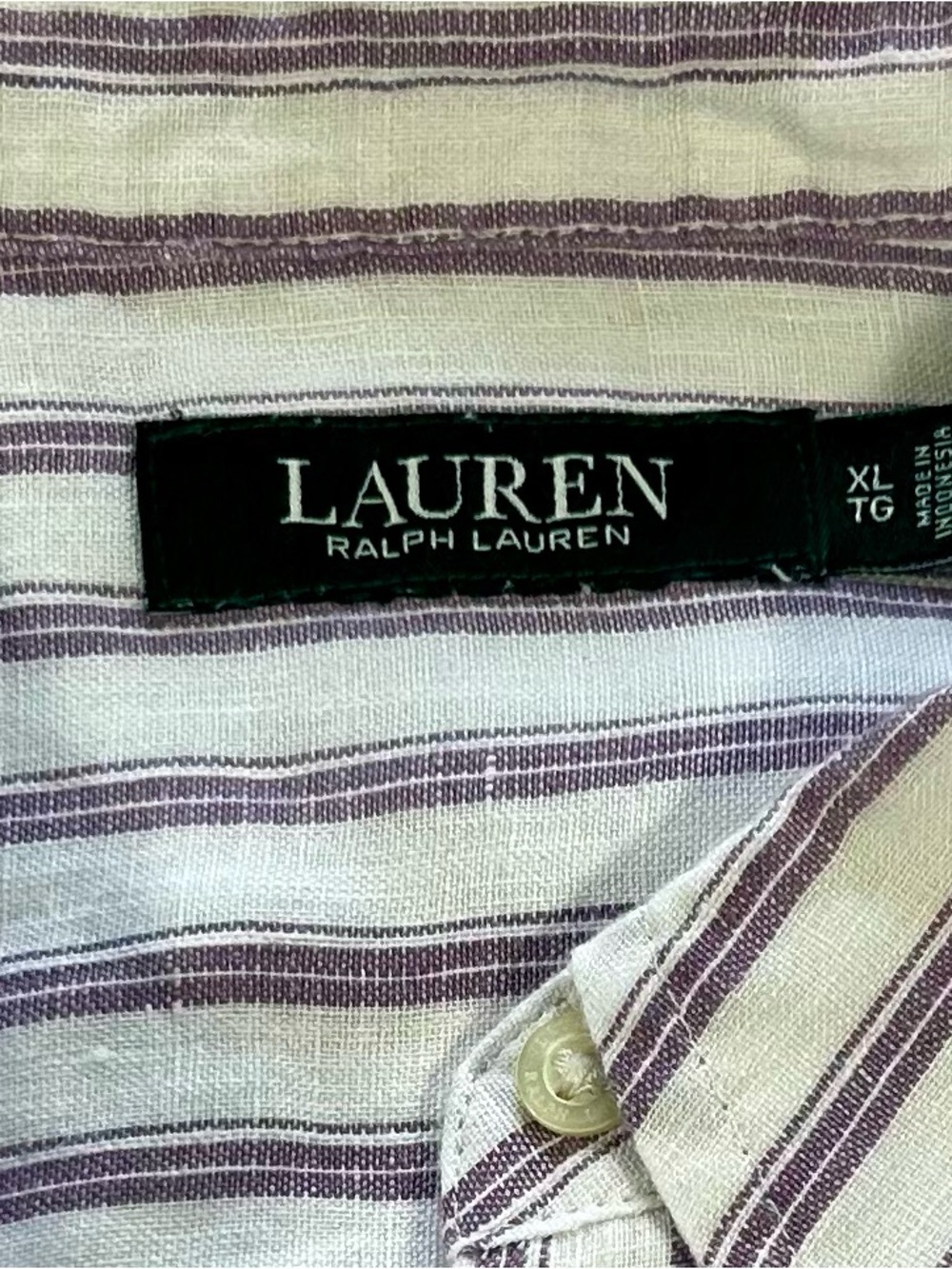 Lauren Ralph Lauren Linen White Top with Purple Stripes - Picture 2 of 10